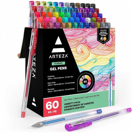 ARTEZA Gel Pens, 60 Colours, 0.8–1.0 mm Tips, Glit