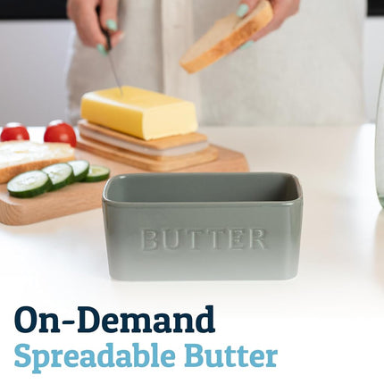 PriorityChef Extra Large Butter Dish with Lid for Countertop, Ceramic Butter Container with Airtight Cover, Butter Keeper for Counter or Fridge, Butter Holder Storage, Grey