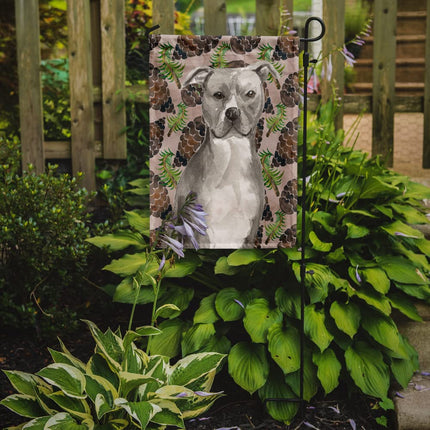 Caroline's Treasures BB9570GF Staffordshire Bull Terrier Pine Cones Flag Garden Size, Small, multicolor