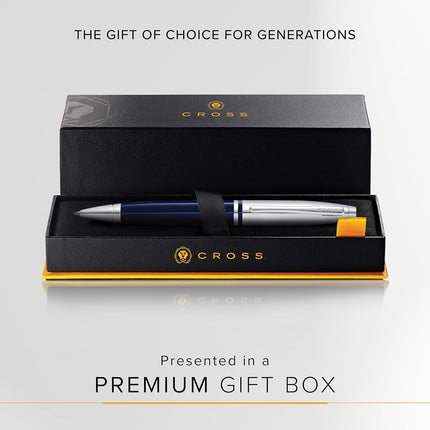 CROSS Calais Ballpoint Pen in Chrome and Blue Lacquer incl. Premium Gift Box – Refillable Medium Ballpen