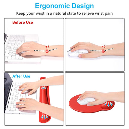 Dapesuom Keyboard Wrist Rest and Mouse Pad with Wrist Support, Cute Memory Foam Cushion for Keyboard and Mouse Set, Ergonomic Desktop Pad Rests with Non Slip Base for Easy Typing & Pain Relief, Red