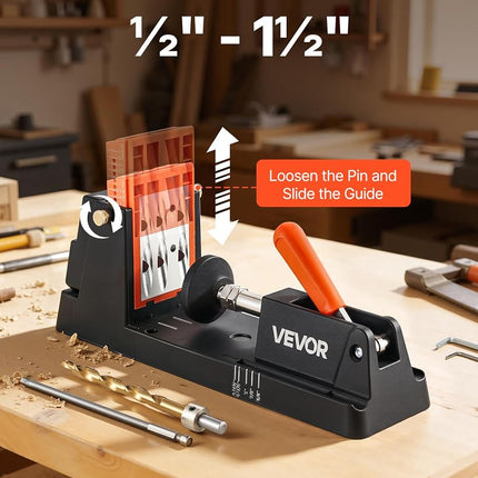 VEVOR Pocket Hole Jig Kit, 12.7 to 38.1 mm Adjustable, Lightweight Jig Pocket Hole System with Dust Collection Adapter, Detachable Guide Block, Drill Bit, Stop Collar, Easy Adjusting, for Woodworking