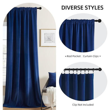 Joydeco Blue Velvet Curtains 108 inch Length 2 Panels Burg Set, Luxury Rod Pocket Thermal Insulated Window Blackout Curtain, Room Darkening Drapes for Living Dining Room Bedroom Privacy