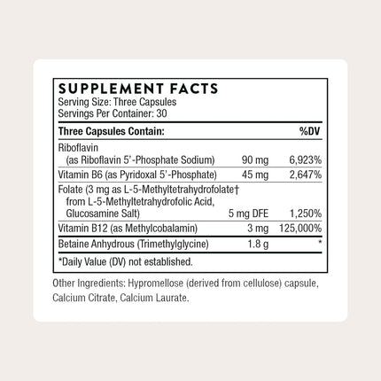 Thorne Methyl-Guard Plus - Active folate (5-MTHF) with Vitamins B2, B6, and B12 - Healthy Level of homocysteine - Gluten-Free, Dairy-Free, Soy-Free - 90 Capsules