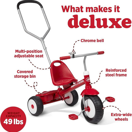 Kids Bike, Toddler Bike, Toddler Toys, Kids Toys for Ages 2-4, Radio Flyer Deluxe Steer & Stroll Tricycle, Trike for Ages 2-5, Red
