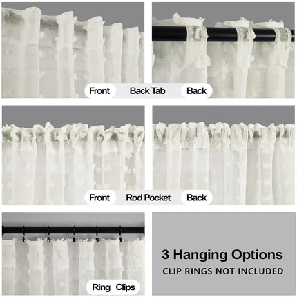 KOUFALL Cream Off White Curtains 96 Inches Long for Living Room Farmhouse Pom Pom Textured Boho Sheer Curtains for Bedroom Laundry Room 2 Panels 52x96 Inch Length Ivory