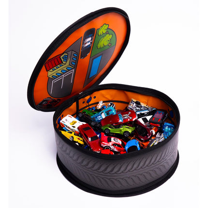 Hot Wheels PETERKIN Tapete y Almacenamiento ZipBin con Ruedas | ¡Almacena 100 coches y tapete de juego con pista de carreras! | Coches y Motores de Juguete | 3+ años