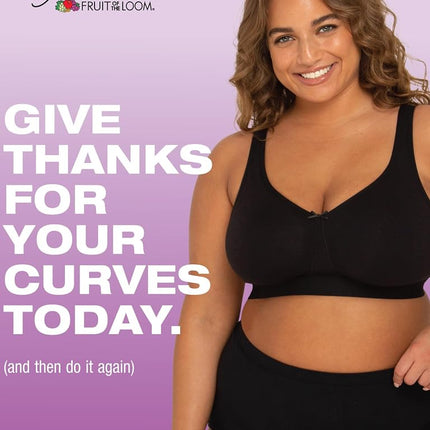 Fruit of The Loom Women's Plus Size Wireless Cotton Bra, Sand/Black Hue, 38D
