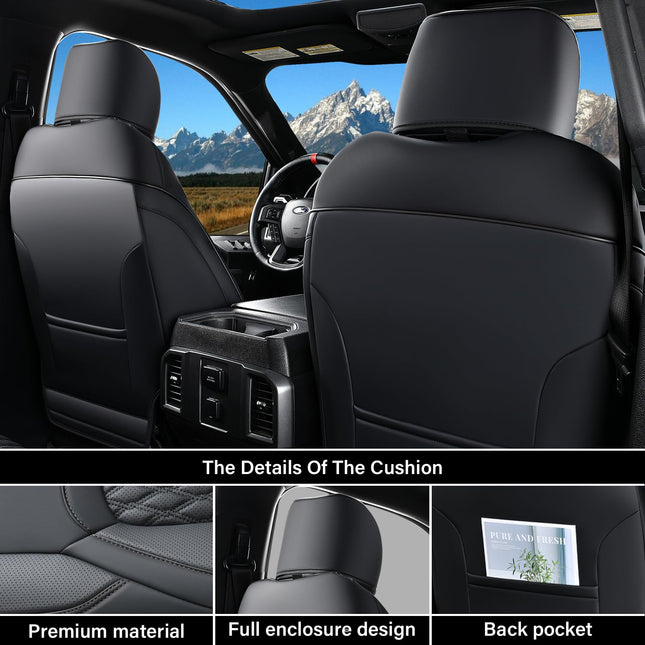 Coverado Leather Car Seat Covers Full Set, RAM 1500 Seat Covers for Car Fit for 2009-2018 Dodge Ram 1500, 2010-2024 2500 3500 Automotive Vehicle Seat Covers Protector for Trucks (Black)