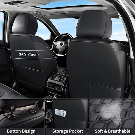 Huidasource Dodge Ram Front Seat Covers, Waterproof Leather Pickup Truck Seat Cover Fit for 2009-2018 ram 1500, 2010-2023 2500/3500 Crew/Mega Cab, 2019-2023 ram 1500 Classic Only(Flat Front/Black)
