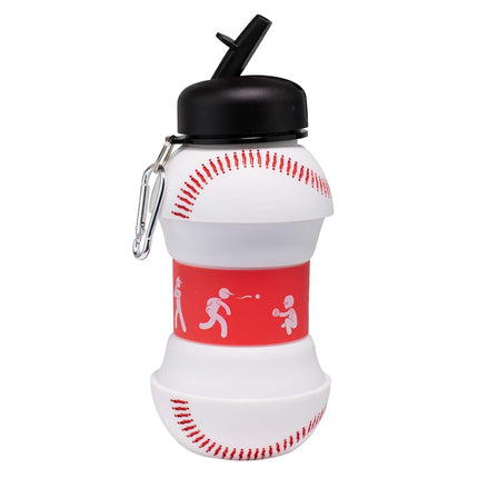 MACCABI ART Clip-On Collapsible BPA-Free Silicone Baseball Water Bottle for Kids, 18 Oz. Size