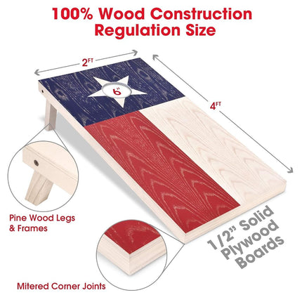 GoSports Texas Regulation Size Wooden Cornhole Set - Texas Flag Design with Bags & Case