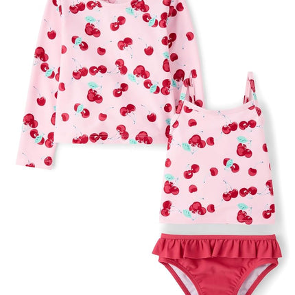 The Children's Place Baby-Girls and Toddler Long Sleeve Rashguard and Tankini Swimsuit, 3 Piece Set, Cherries, 18-24 Months