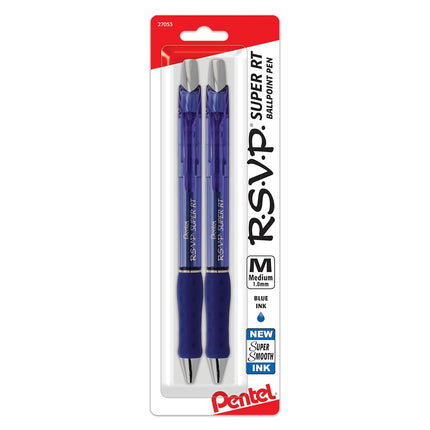 Pentel RSVP Super RT Ballpoint Pen, (1.0mm) Medium Line, Blue Ink, 2-Pk - BX480BP2C