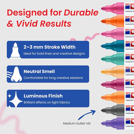 Edding 4500 Textile Marker - Set of 10 Colours (Trend) - Round Nib 2-3 mm - Permanent Fabric Markers for Drawing on Textiles, Wash-Resistant Up To 60 °C - Marker Pens for Fabric Lettering