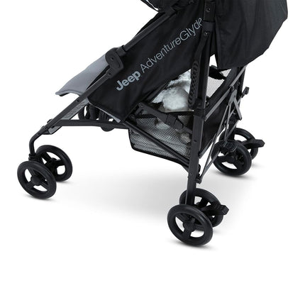 Delta Children Jeep AdventureGlyde Lightweight Travel Stroller with Smoothest Ride and Compact Folding, 3-Position Recliner, Extra Large Storage Basket, Black/Grey