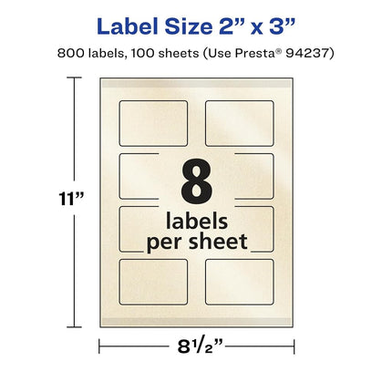 Avery Pearlized Ivory Rectangle Labels with Sure Feed Technology, Print-to-The-Edge, 2" x 3", 800 Pearlized Ivory Labels, Laser/Inkjet Printable Labels