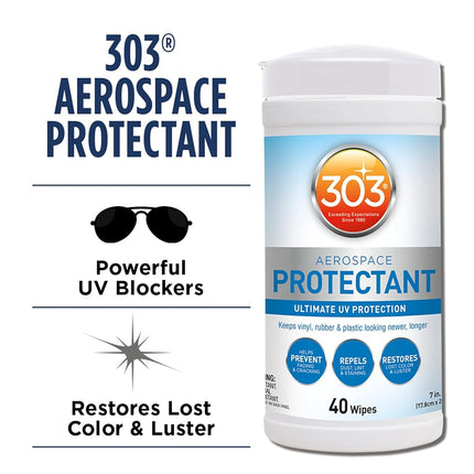 303 Products (30321) UV Protectant Wipes for Vinyl, Plastic, Rubber, Fiberglass, Leather & More – Dust and Dirt Repellant - Non-Toxic, Matte Finish, 40 Towelettes