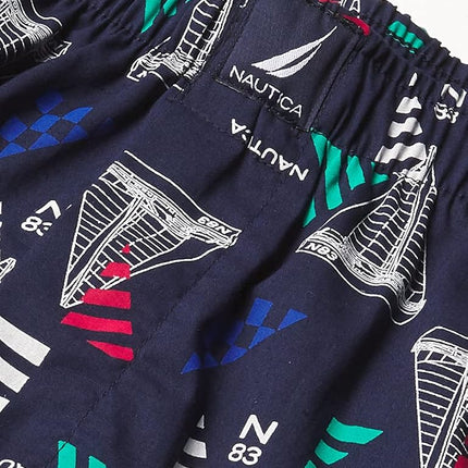 Nautica Men's Cotton Woven 3 Pack Boxer, Windsurf Blue Red/Sail Blue Print, Medium