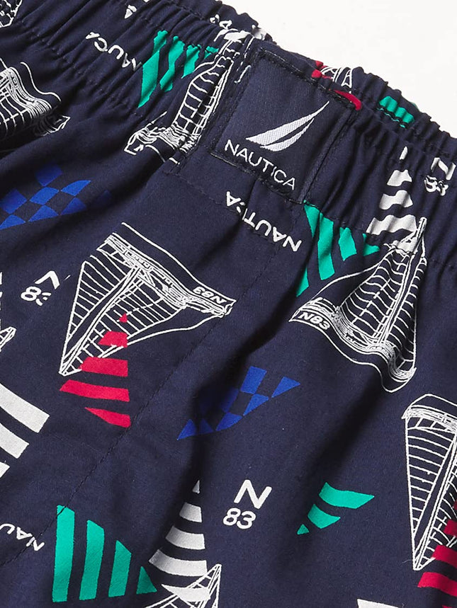 Nautica Men's Cotton Woven 3-Pack Boxers Shorts, Windsurf Blue Red/Sail Blue Print, L