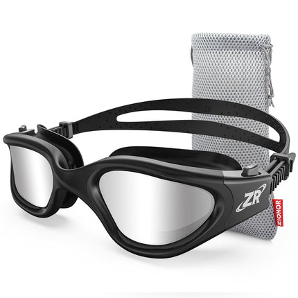 ZIONOR Lunettes de natation G1, Lunettes de Natation Polarisées Grand Angle avec Protection UV Étanches Anti-buée Verres Miroir/Fumée Sangle Réglable Confort pour Adultes Hommes Femmes Juniors - Nage en Eau Libre/Intérieur