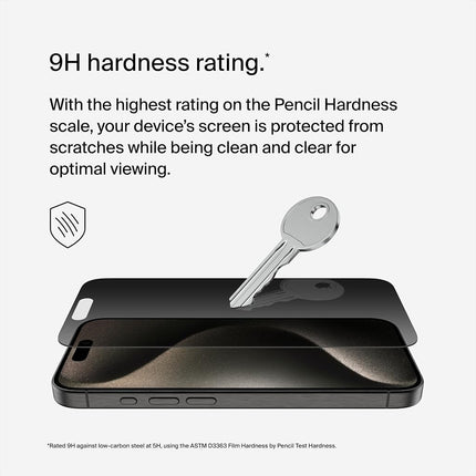 Belkin ScreenForce TemperedGlass Treated Privacy Screen Protector for iPhone 15 Pro - Slim & Scratch-Resistant - Includes Easy Align Tray for Bubble Free Application
