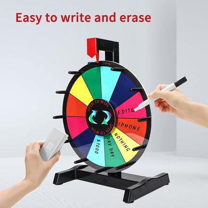 Hooomyai HC Display 12" Tabletop Spinning Prize Wheel 12 Slots with Durable Plastic Base, 2 Pointer, for Fortune Spin Game in Party Pub Trade Show Carnival