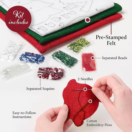 Bucilla Felt Stocking Applique Kit 18" Long Poinsettia Bells