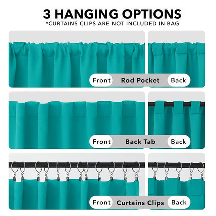 Deconovo Solid Back Tab and Rod Pocket Curtains, Room Darkening Window Curtains, Blackout Curtains for Living Room, 52x63 Inch, Turquoise, 2 Panels
