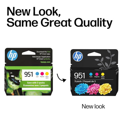 HP 951 Cyan, Magenta, Yellow Ink Cartridges | Works OfficeJet 8600, OfficeJet Pro 251dw, 276dw, 8100, 8610, 8620, 8630 Series | Eligible for Instant Ink | CR314FN, Combo 3-Pack