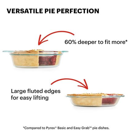 Pyrex Deep 2-Piece 9.5" Glass Baking Dish Set, Glass Bakeware Set, Dishwasher, Microwave, Freezer and Pre-Heated Oven Safe, Deep & Easy Grab