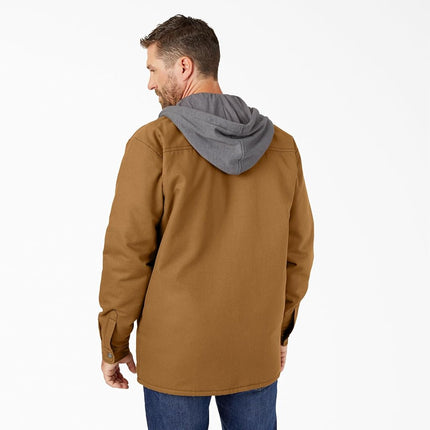 Dickies Men's Fleece Hooded Shirt Jacket with Hydroshield Work Utility Outerwear, Brown Duck, XS