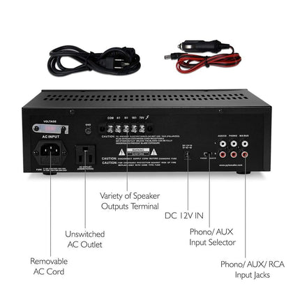 Pyle-Home PT110 80W AC/DC Microphone PA Mono Amplifier with 70V Output