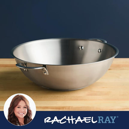 Rachael Ray Sartén Wok/Saltear Profesional de Acero Inoxidable, Compatible con Todas las Encimeras, Apto para Inducción, Apto para Lavavajillas y Utensilios Metálicos, 35.5 cm - Acero Inoxidable
