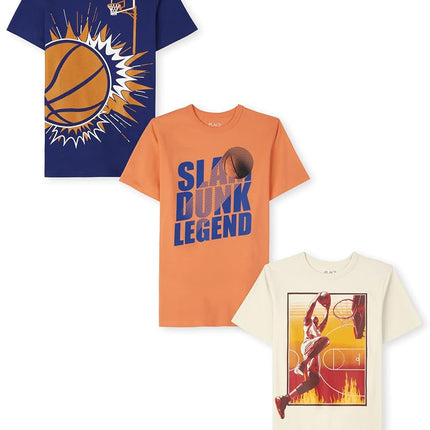The Children's Place Baby Boys' Sports Short Sleeve Graphic T-Shirts,multipacks, Basketball Slam 3-Pack, Small