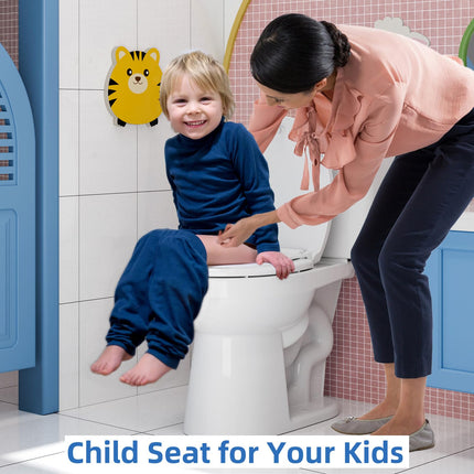 Round Toilet Seat with Toddler Seat Built in, Quick-Attach Hardware with Grip-Tight Bumpers, Quick-Release Design,Slow-Close Toilet Seat, Full Flat White