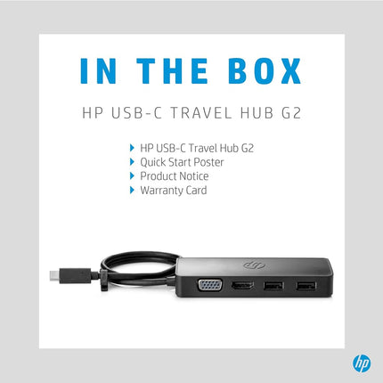 HP USB-C® Travel Hub G2 - Multi Port Dongle for Charging, Accessories, and Connecting an Extra Display - HDMI, VGA, and Two USB-A 3.0 Ports - Scalable Power with 45W, 65W, or 90W Adapter