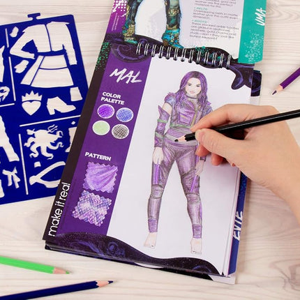 Make It Real - Disney Descendants 3 Sketchbook. Fashion Design Drawing and Coloring Book for Girls. Includes Evie and Descendants 3 Sketch Pages, Stencils, Stickers, and Design Guide