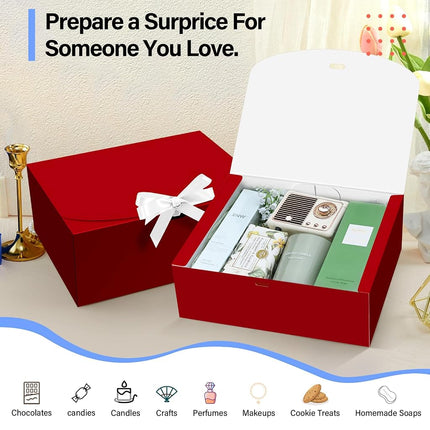 PEKGRIL 15 PCs Gift Boxes with Lids, Red 10X8X4 Inch Gift Boxes, Bridesmaid Proposal Box with Ribbon, Kraft Paper Boxes for Wedding, Packaging, Present, Birthday, Christmas, Party