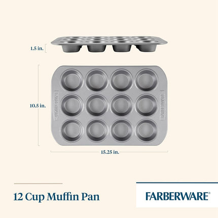 Farberware Nonstick Bakeware 12-Cup Muffin and Cu-Pieceake Pan, Gray