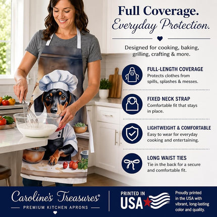 Caroline's Treasures Dachshund The Chef Apron Cooking Kitchen Server Baking Crafts Gardening for Adult Women Men, Unisex, Large, Multicolor