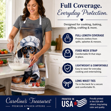 Caroline's Treasures Dachshund The Chef Apron Cooking Kitchen Server Baking Crafts Gardening for Adult Women Men, Unisex, Large, Multicolor