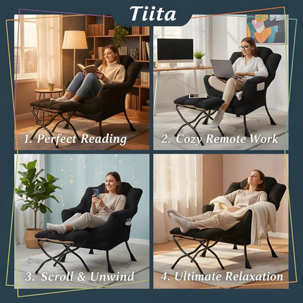 Tiita Lazy Chair with Ottoman, Modern Lounge Chair with Footrest,Black