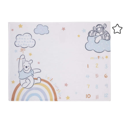 Disney Winnie The Pooh Multi Rainbow and White Super Soft Milestone Baby Blanket, Light Blue (5061259P)