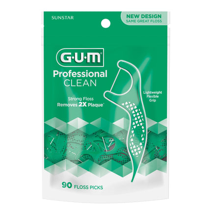 GUM Professional Clean Flossers, Fresh Mint, On-the-Go Dental String Floss Picks, 90 Count