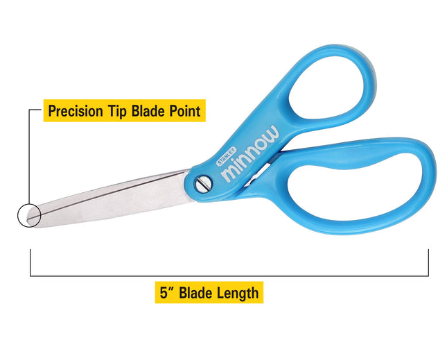 STANLEY Minnow 5-Inch Pointed Tip Kids Scissors, 8 Pack, Assorted Colors (SCI5PT-8PK)
