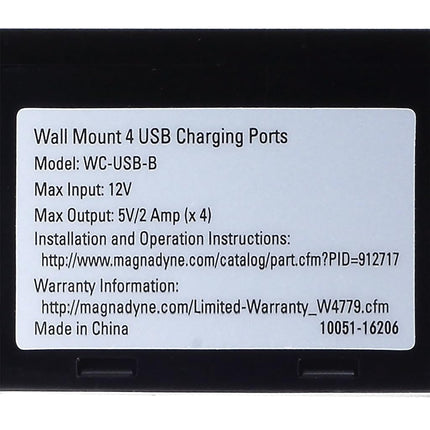 Magnadyne Wall Mount USB-A Charging Ports for RV & Vehicle Use, Includes Wall Plate (Black)
