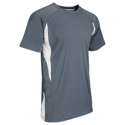 CHAMPRO Boys' BST65YGHWM Top Spin Lightweight Polyester Baseball Jersey, Graphite,White, Youth-M