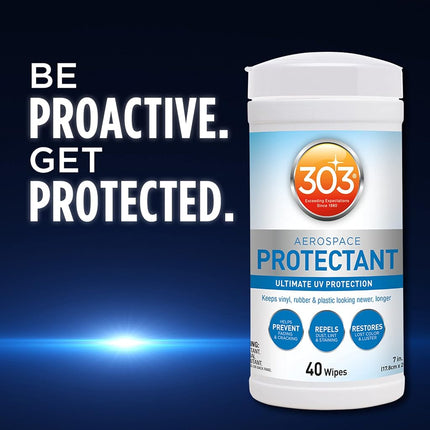303 Products (30321) UV Protectant Wipes for Vinyl, Plastic, Rubber, Fiberglass, Leather & More – Dust and Dirt Repellant - Non-Toxic, Matte Finish, 40 Towelettes