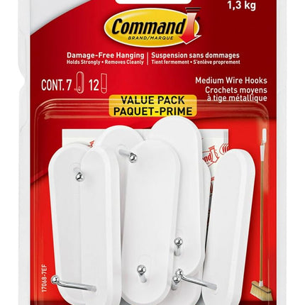 Command Wire Hooks Value Pack, Medium, White, 7-Ho